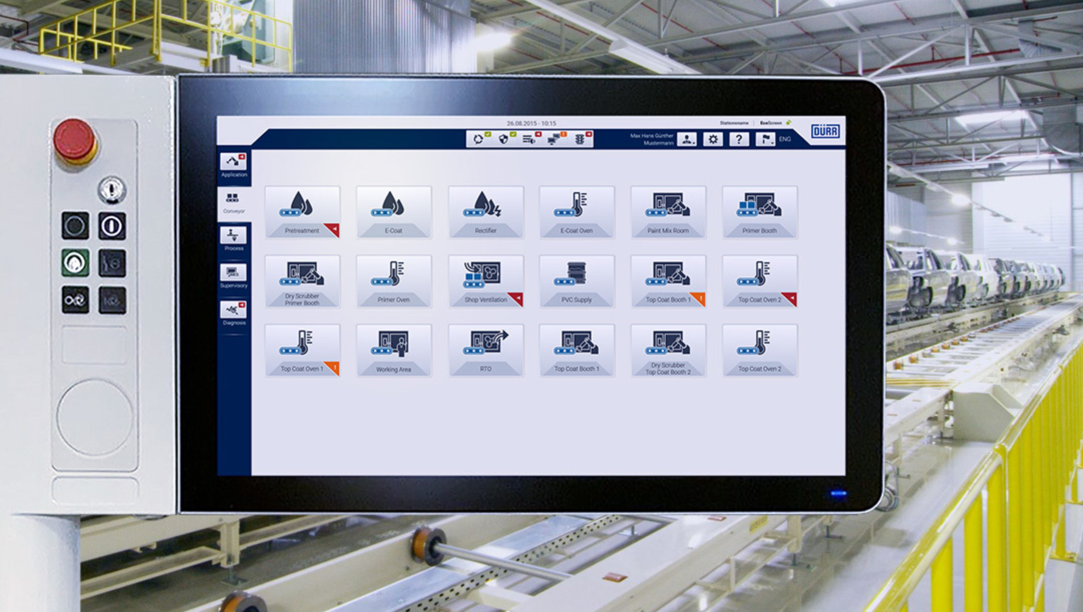 Dürr Systems Screen in Produktionshalle