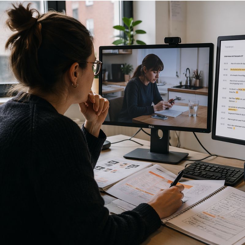 User Researcher bei der Arbeit mit KI